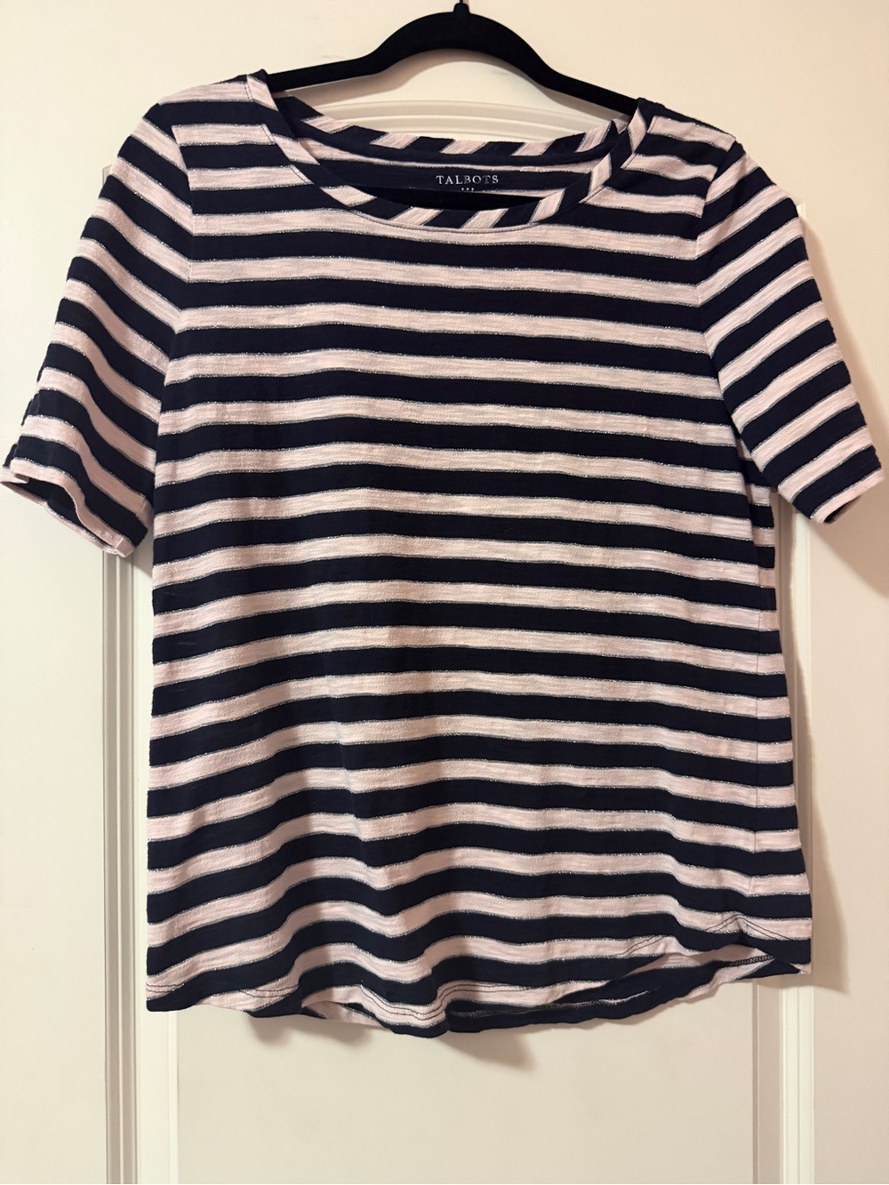 Talbots Navy and White Striped Short Sleeve Tee
